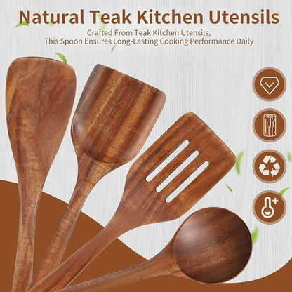 4 Pack Wooden Spatula Set, Teakwood Wooden Spatula - Image 3