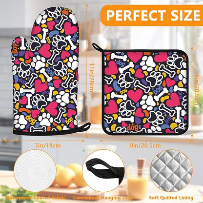 Paw Prints Oven Mitts and Pot Holders Sets 4Pcs, Extra Long Oven Gloves - Image 2