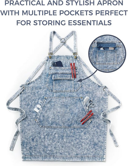 Denim Apron with Pockets for Hair Stylist Gardening Craftsmen Barista Women - Image 8
