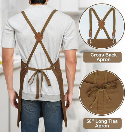 RUVANTI Work Aprons for Men, Oil & Water Repellent, PolyCotton Cross Back - Image 7