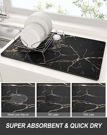 Rnivvi Dish Drying Mat for Kitchen Counter, 12 x 19" Cute Marble Super - Image 3