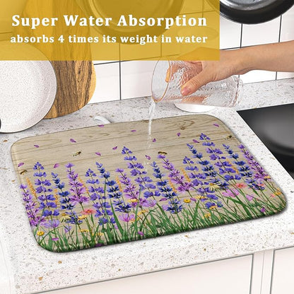 Lavender Floral Dish Drying Mat 16x18 inch Spring Summer Flower Decorative Fast - Image 7