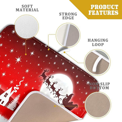 Christmas Reindeer Moon Star Red Dish Drying Mat - Image 4