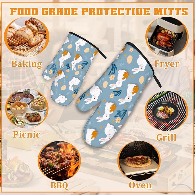 Easter Oven Mitts and Pot Holders Set, Cute Rabbit Kitchen Decor Heat Resistant - Image 5