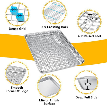 P&P CHEF 16 Inch Baking Sheet and Rack Set, Stainless Steel Cookie Sheets Oven - Image 3