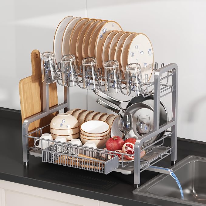 2 Tier Dish Drainer Drying Rack by Boosiny