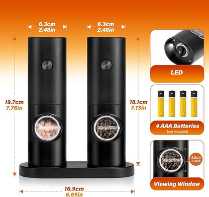 Simple Deluxe Electric Salt and Pepper Grinder Set, One Hand Adjustable - Image 3