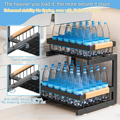 ADBIU Under Sink Organizer XL Size, 2 Packs 2 Tier Expandable Height Under-Sink - Image 3