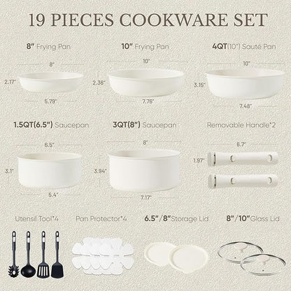 CAROTE 19pcs Pots and Pans Set, Nonstick Cookware Set Detachable Handle - Image 2
