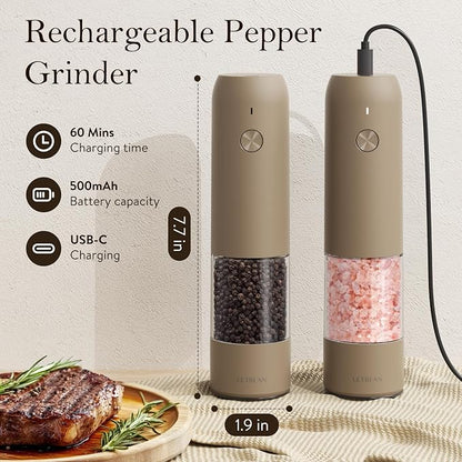 Ultrean Pepper Grinder, Rechargeable Salt and Pepper Grinder Set - Image 4