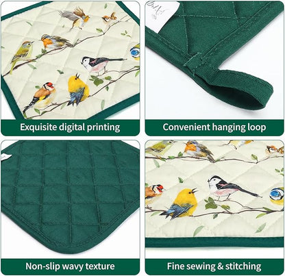 Bird Branch Oven Mitts and Pot Holders Sets 2Pcs, 100% Cotton Heat Resistant - Image 3