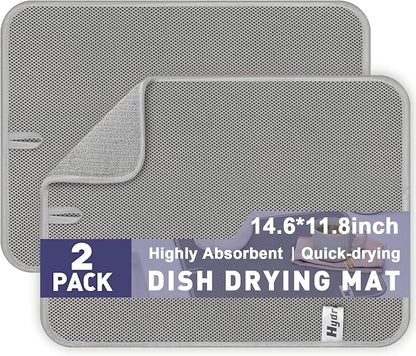 14.6*11.8 inch Microfiber Dish Drying Mat, 2 Compact Ultra Absorbent Dish Mat by Hydro2Go
