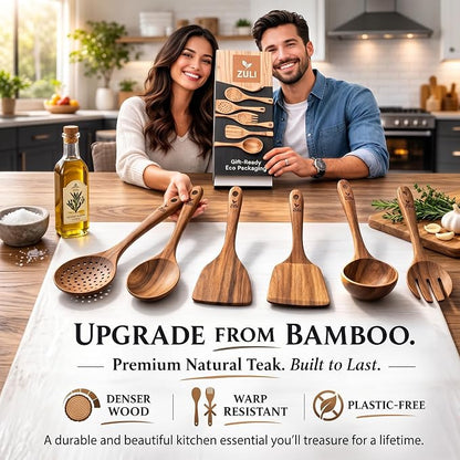 6-Piece Teak Wooden Cooking Utensil Set – Wooden Spoons & Spatulas - Image 3