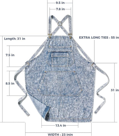 Denim Apron with Pockets for Hair Stylist Gardening Craftsmen Barista Women - Image 7