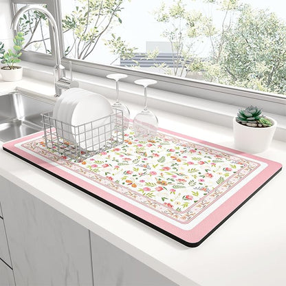 Rnivvi Dish Drying Mat for Kitchen Counter, 12 x 19" Cute Flower Theme Super by Rnivvi
