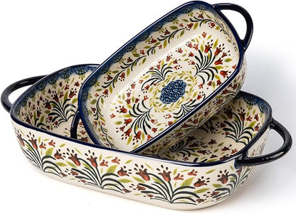 Baking Dish Ceramic Baking Pan Blue Casserole Dish Rectangular Baking Set 2pcs by ONECCI