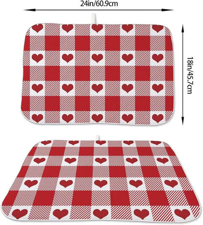 Happy Valentines Day Dish Drying Mat 18 x 24 inch Red Checkered Love Hearts - Image 2