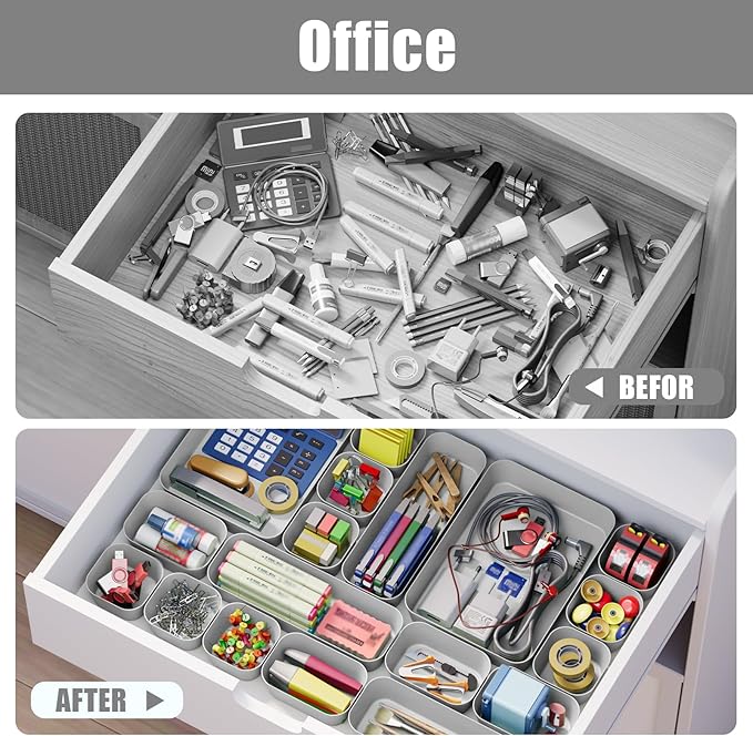 18 pcs Desk Drawer Organizer Tray, Stackable Organizer Containers - Image 6
