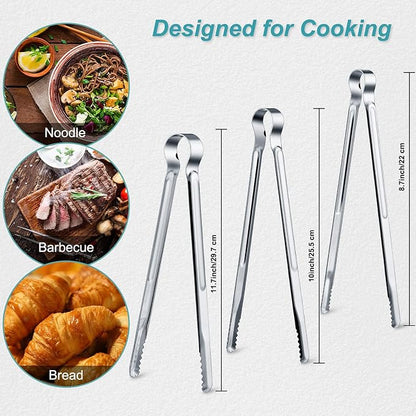 Chengu 3 Pieces 8.7 Inch, 11.7inch Kitchen Tongs Set Stainless Steel Tongs - Image 2