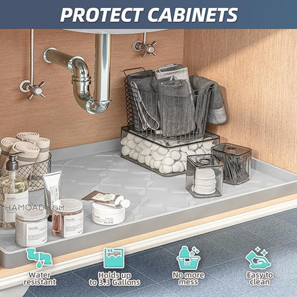 SIKADEER 28" x 19" Under Sink Mat Waterproof, Silicone Mat Kitchen Drawer Shelf - Image 4