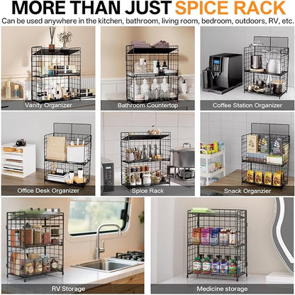 DTUQYX Spice Rack Organizer for Countertop, 3-Tier Large Capacity Foldable - Image 7