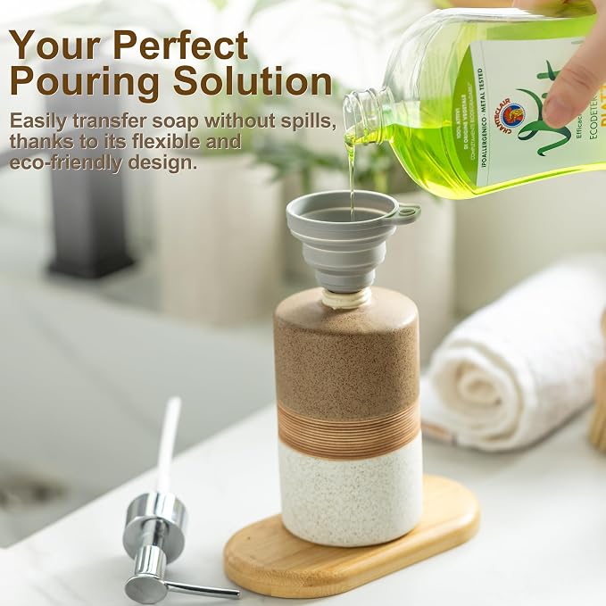 Ceramic Soap Dispenser Set for Hand Soap, Dish Soap, Conditioner, Includes - Image 2