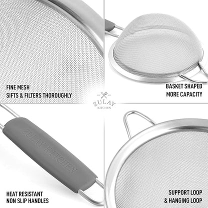 Zulay Kitchen Premium Stainless Steel Fine Mesh Strainer Set - Image 4