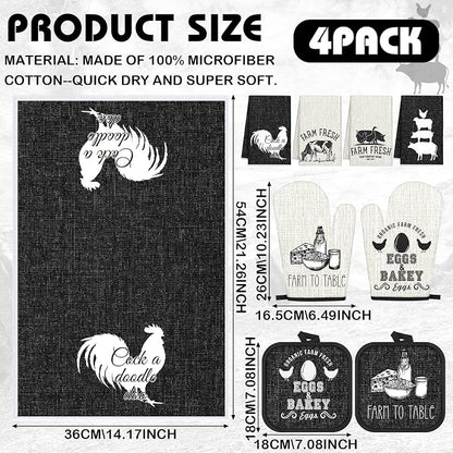 VitalCozy 8 Pcs Farm Animal Theme Kitchen Towels Pot Holders and Oven Mitt Set - Image 2