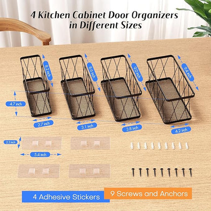 BasicForm 4 Pack Metal Kitchen Inside Cabinet Door Organizer, Adhesive Lid - Image 2