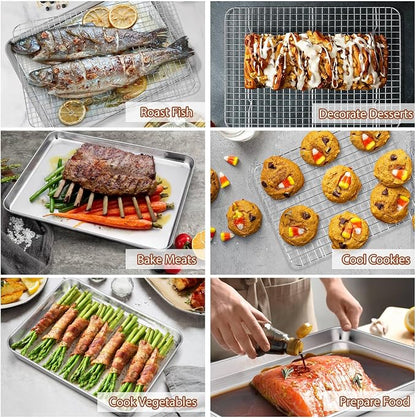 P&P CHEF 17.5 + 16 + 10.4 Inch Baking Sheet and Rack Set, Stainless Steel - Image 5