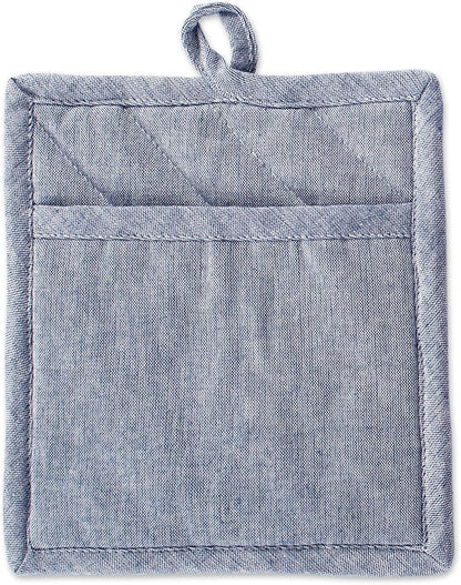 DII 100% Cotton Solid Chambray Kitchen Set, Potholders, 2 Piece - Image 2