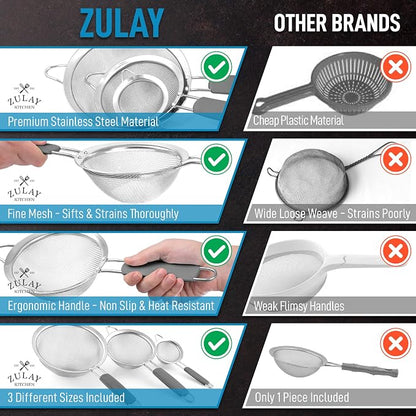 Zulay Kitchen Premium Stainless Steel Fine Mesh Strainer Set - Image 7
