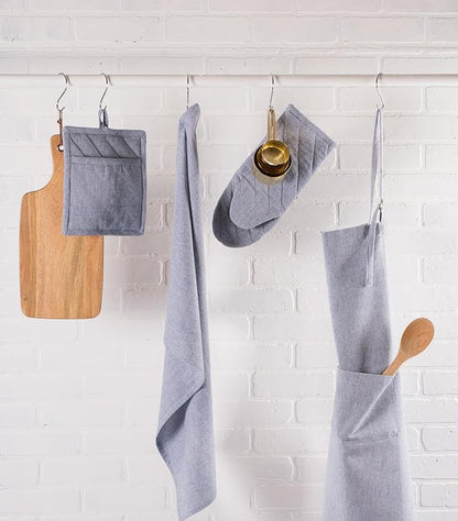 DII 100% Cotton Solid Chambray Kitchen Set, Potholders, 2 Piece - Image 5
