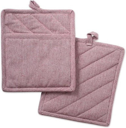 DII 100% Cotton Solid Chambray Kitchen Set, Potholders, Barn Red, 2 Piece by DII