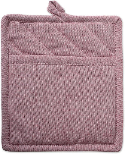 DII 100% Cotton Solid Chambray Kitchen Set, Potholders, Barn Red, 2 Piece - Image 2